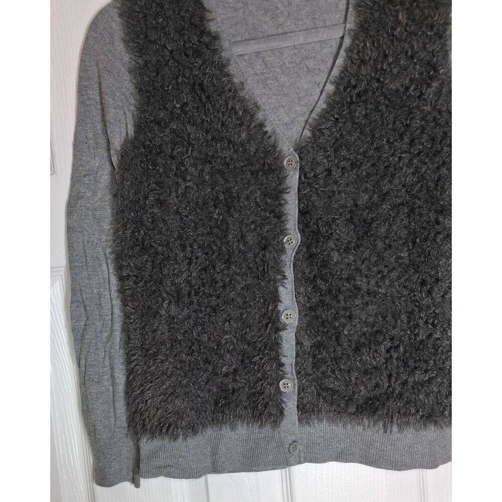 B+ab womens small cardigan sweater nylon Angora gray fluffy soft quiet luxury - Picture 2 of 9